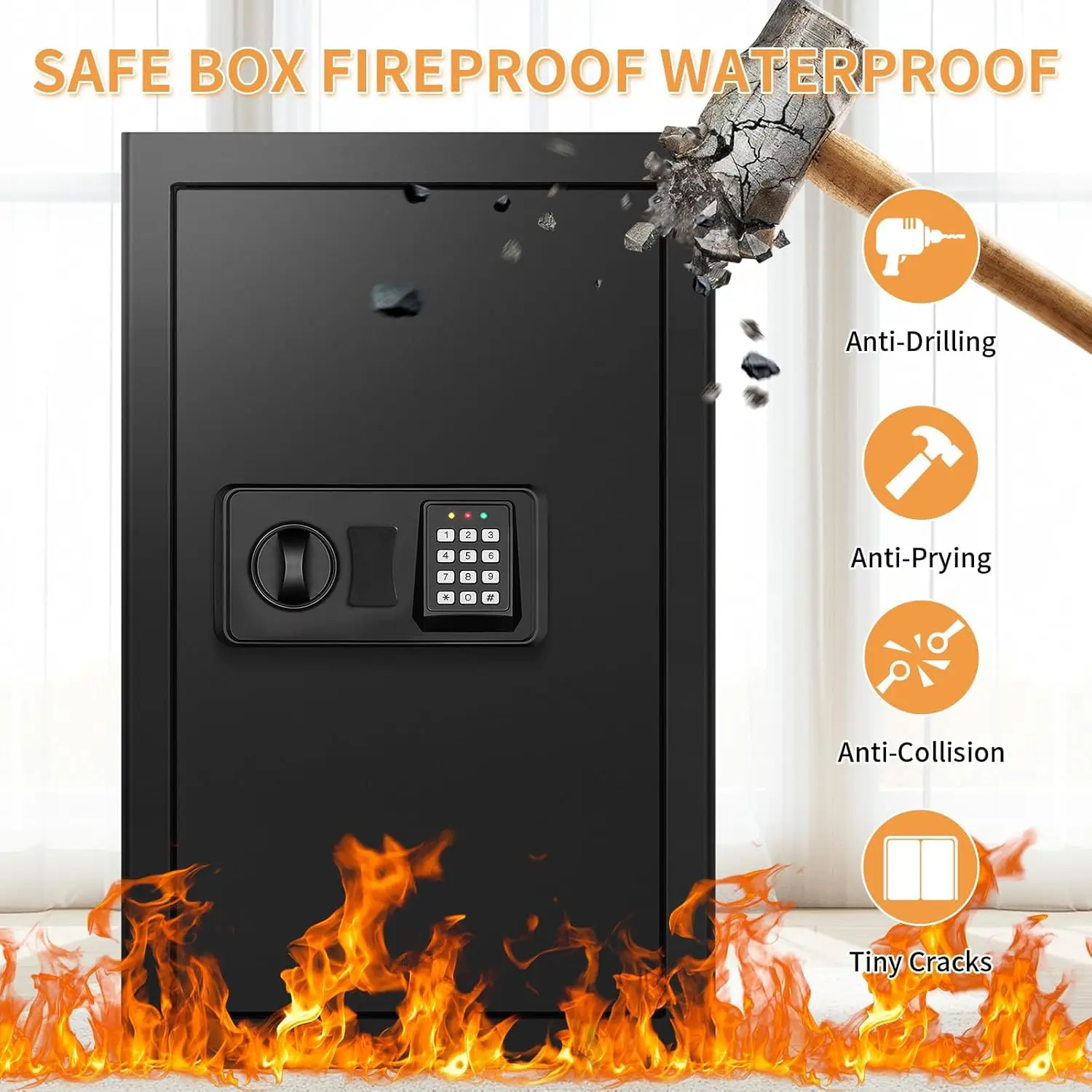 6.1Cu ft Extra Large Home Safes Fireproof Waterproof, Anti-Theft Fireproof Safe Box With Digital Keypad & Lock Box and Led Light