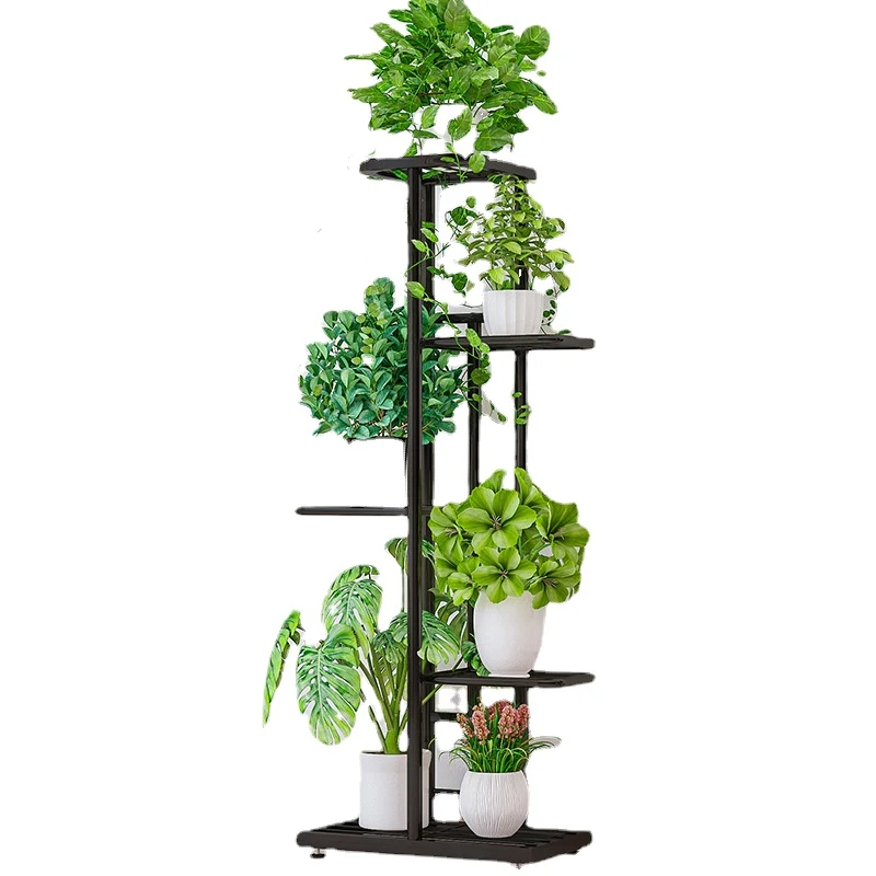 Flower Stand 5 Layers 6 Pots Indoor Home Balcony Rack Wrought Iron Living Room Simple Hanging Green Radish