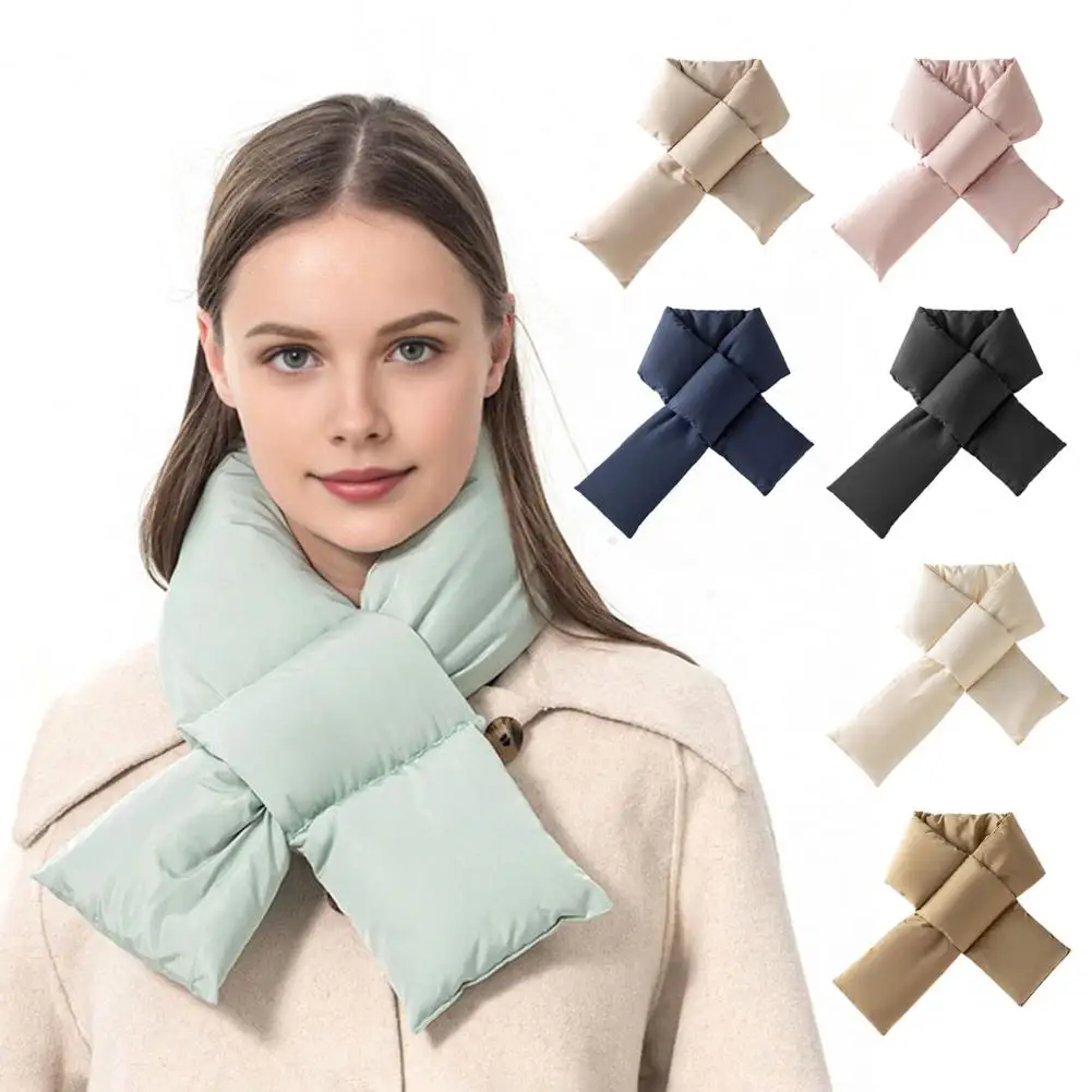 Winter Women Down Scarf Solid Color Lightweight Warm Cotton Scarves Thickened Cross Design Rain Snowproof Scarf For Outdoor