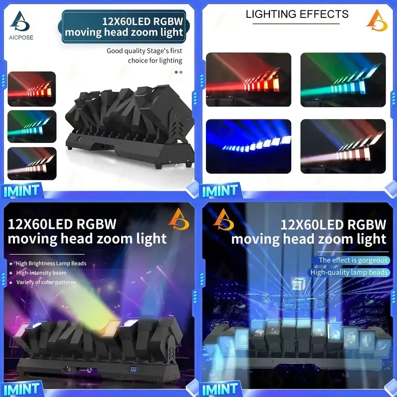 Professional 12X60W LED Moving Head Zoom Light RGBW Bar Matrix Beam Linear Stage Effect Lighting For DJ Disco Club Party