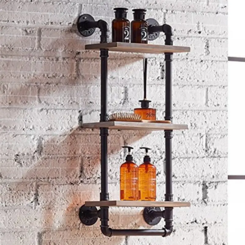 

Retro Iron Art Industrial Water Pipe Wall Bathroom Bathroom Solid Wood Wall Hanging Shelf Towel Rack Storage Rack