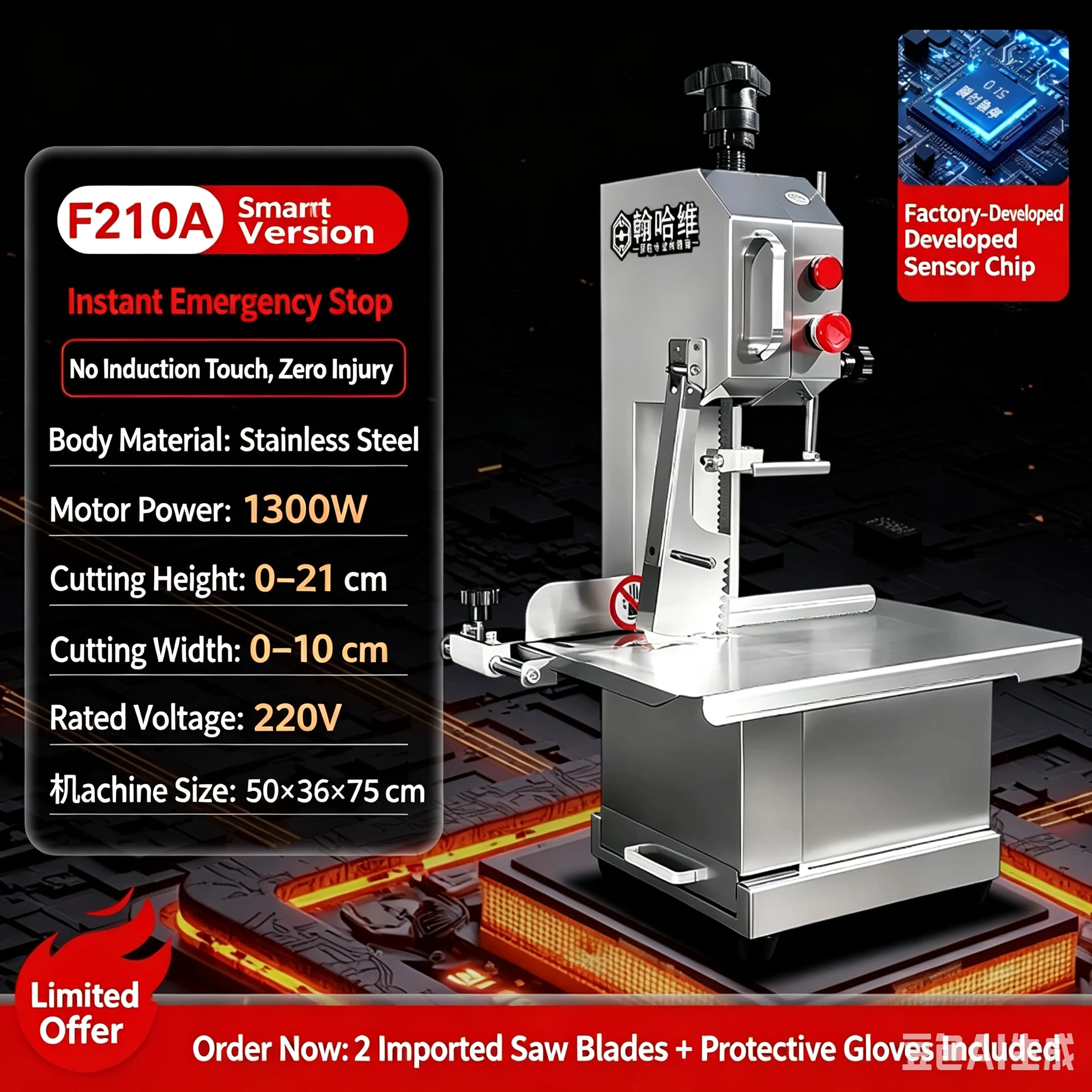 Commercial Automatic Electric Bone Saw Machine Frozen Meat Pork Trotter Beef Rib Cutting Cutter Small Household Bone Cutting Saw