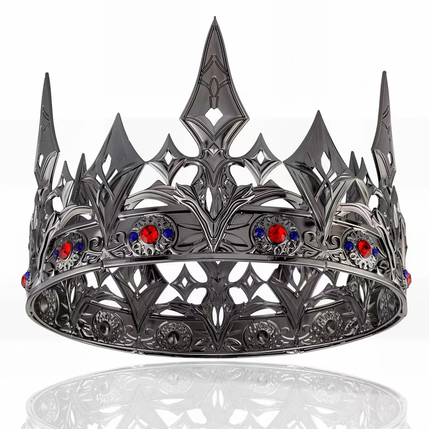 Vintage King Crown Headpiece Cosplay Gothic Red Rhinestone Medieval Queen Tiara Halloween Wedding Party Carnival Headwear Props