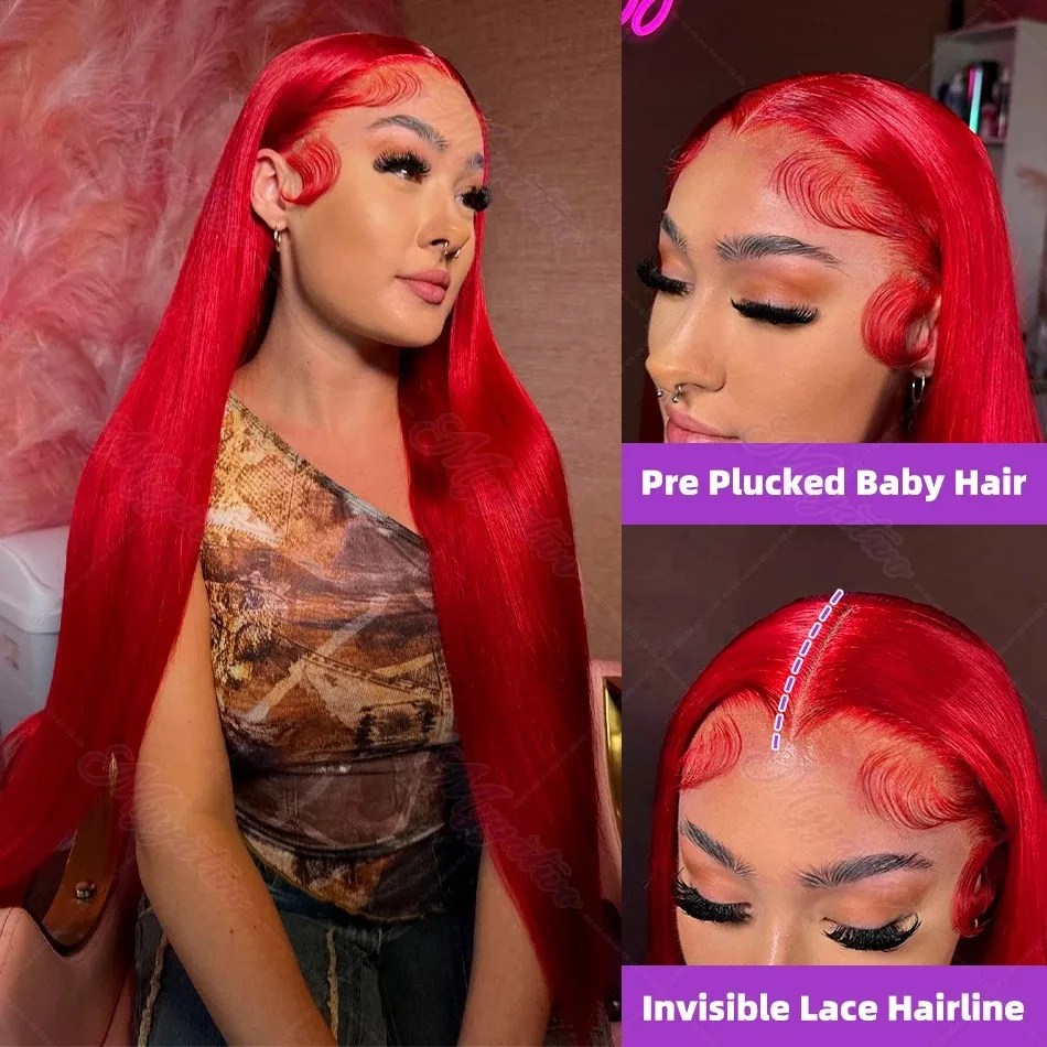 30 بوصة شعر أحمر الدانتيل الجبهة الباروكات قبل قطعها طويل شعر مستعار مستقيم غلويليس الأحمر اللون الباروكات مقاومة للحرارة الاصطناعية الدانتيل شعر مستعار أمامي