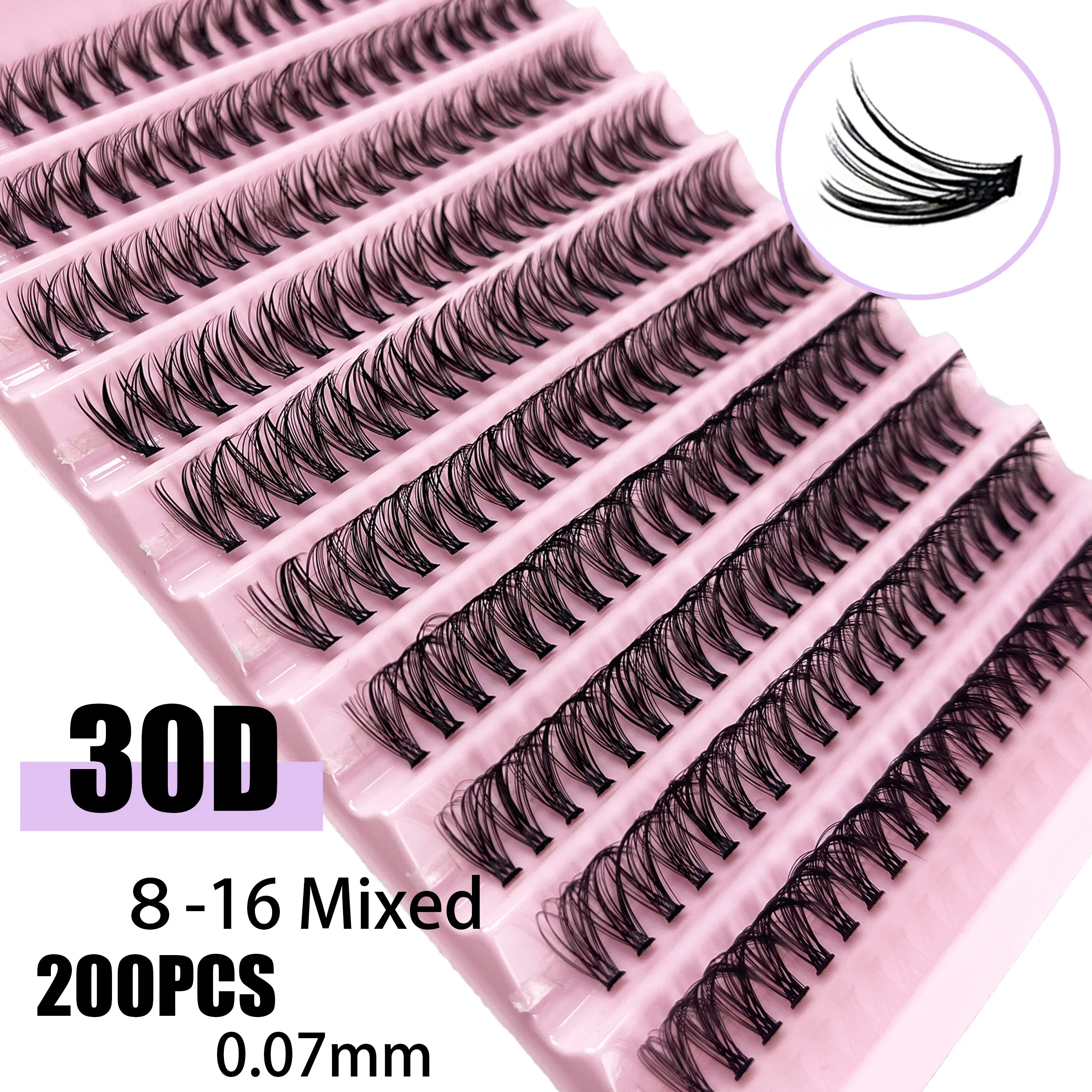 10 Rows 30D Individual Lash Clusters 8-16mm Mix 200 Clusters Natural Eyelash Extension Volume Eyelash bundles DIY Lashes Makeup