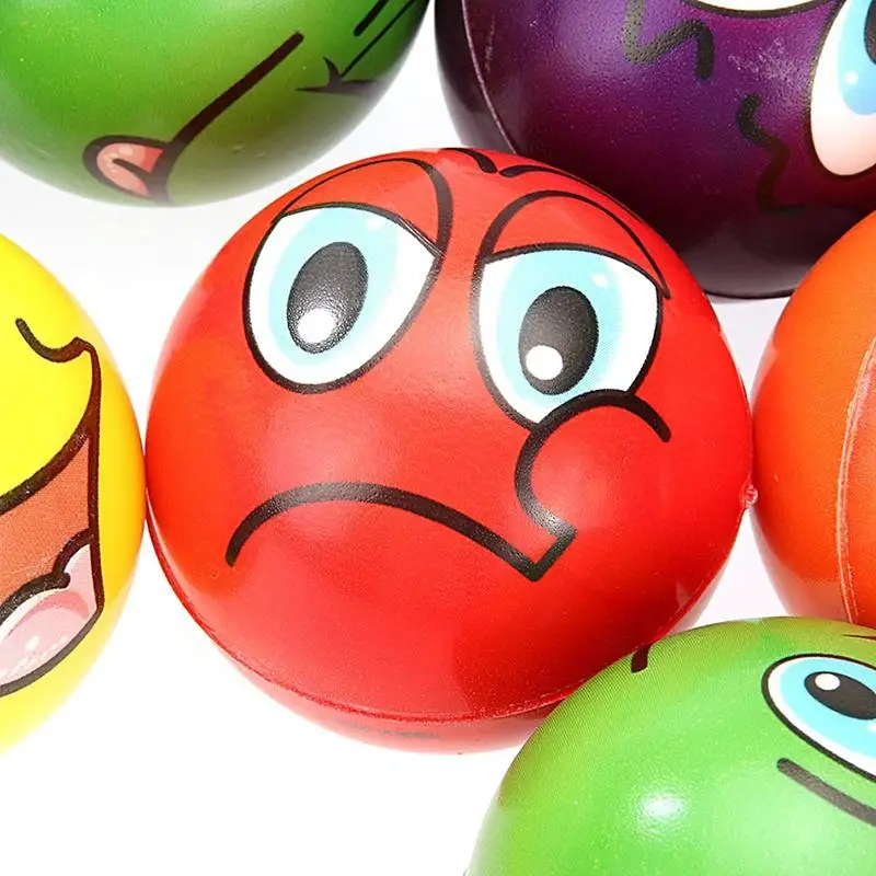 12Pcs Stress Relief Expression Soft Balls Toy Fun Sponge Stress Ball Squeeze Smiley Face Grimace PU Foam For Sports Toy Ball