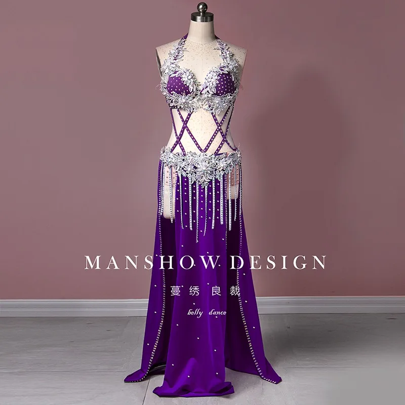 

Костюм для танца живота по индивидуальному заказу, женская одежда, сексуальный комплект с двойной вилкой и ягодицами, длинная юбка, костюм для выступлений, высококачественный комплект