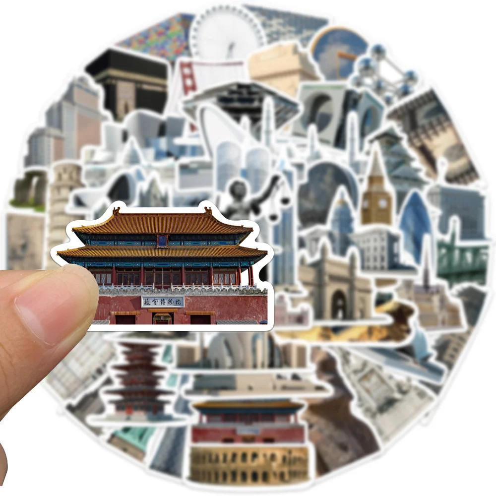 World Famous Buildings Stickers, Vintage Sticker, Scrapbooking Material, Craft Supplies, Guitar, Scrapbook, Phone, 65Pcs