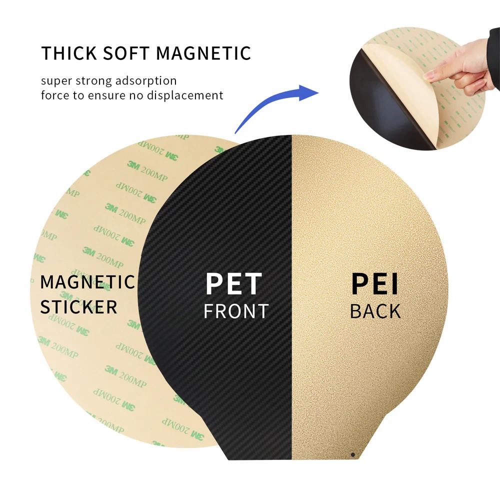 Magnetic Spring Steel PET+PEI Print Bed+Round Hot Bed Sticker Dia 220/240/265mm Flex Plate For Kossel Delta 3D Printer Parts