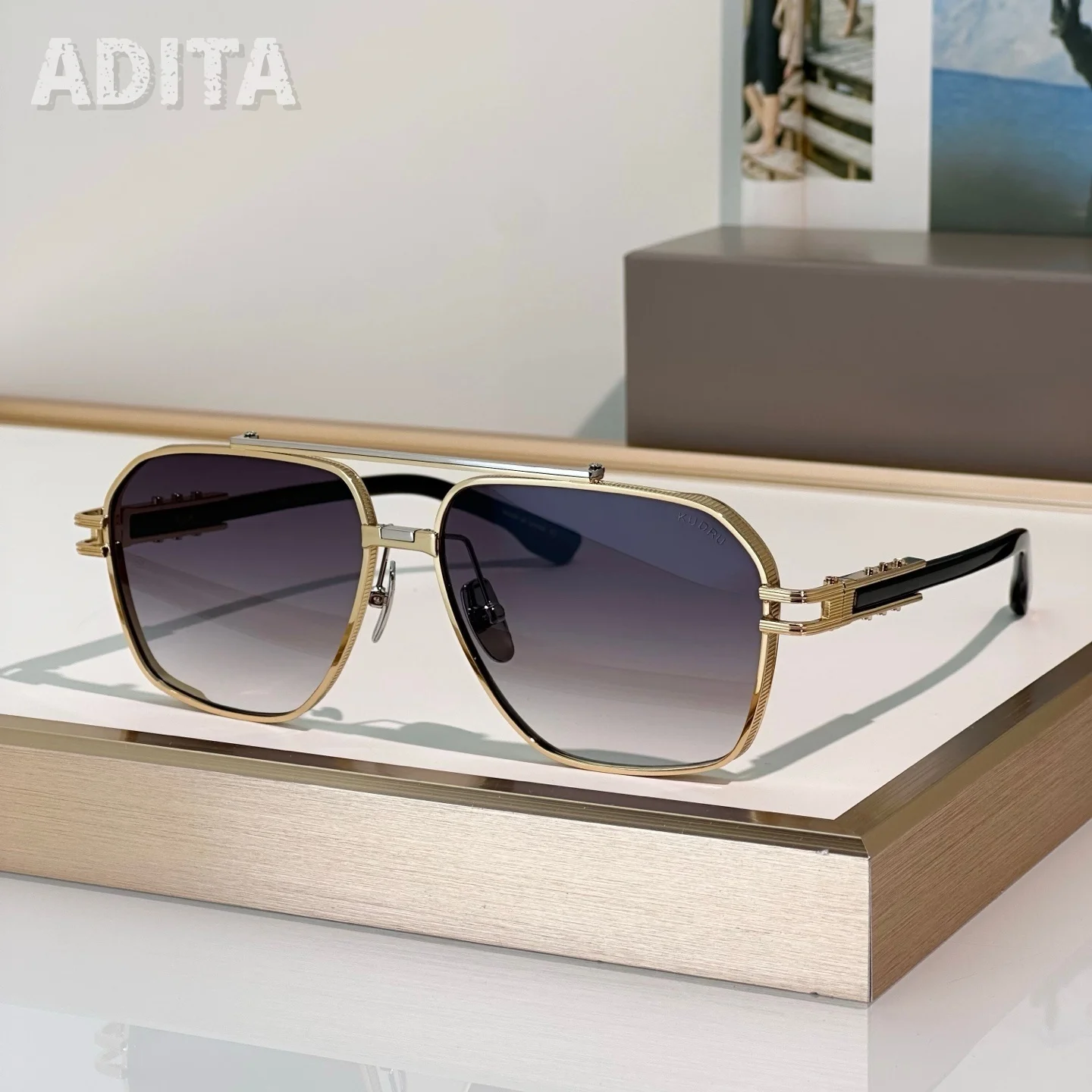 

ADITA KUDRU 61-14 Top Quality Mens Sunglasses for Women Classic Punk Luxury Acetate Titanium Designer Sunglasses with box