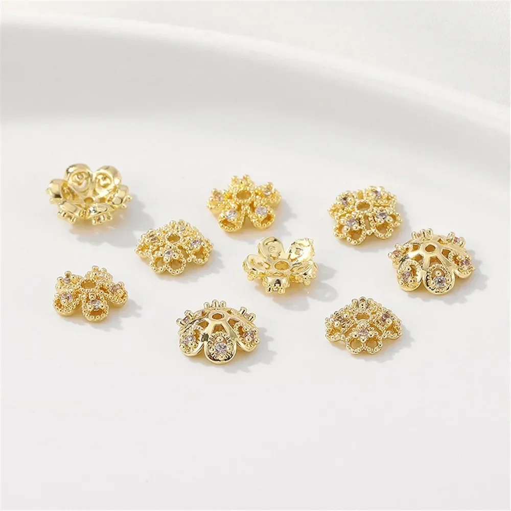 14K مطلية بالذهب قبعة زهرة هندسية مع صينية زهور فاصل اليدوية سوار ذاتي الصنع قلادة مطرز مجوهرات المواد الملحقات