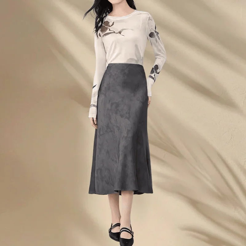 우아한 잉크 페인팅 인쇄 중국 스타일 태양 보호베이스 레이어 티셔츠 여성용 다목적 슬리밍 루즈핏