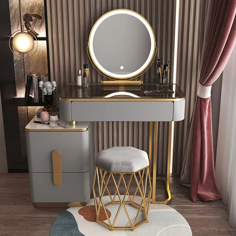 Glass Luxury Dressing Table Makeup Vanity Storage Mirror Dressing Table Nightstand Armarios Para Sala De Estar Bedroom Furniture