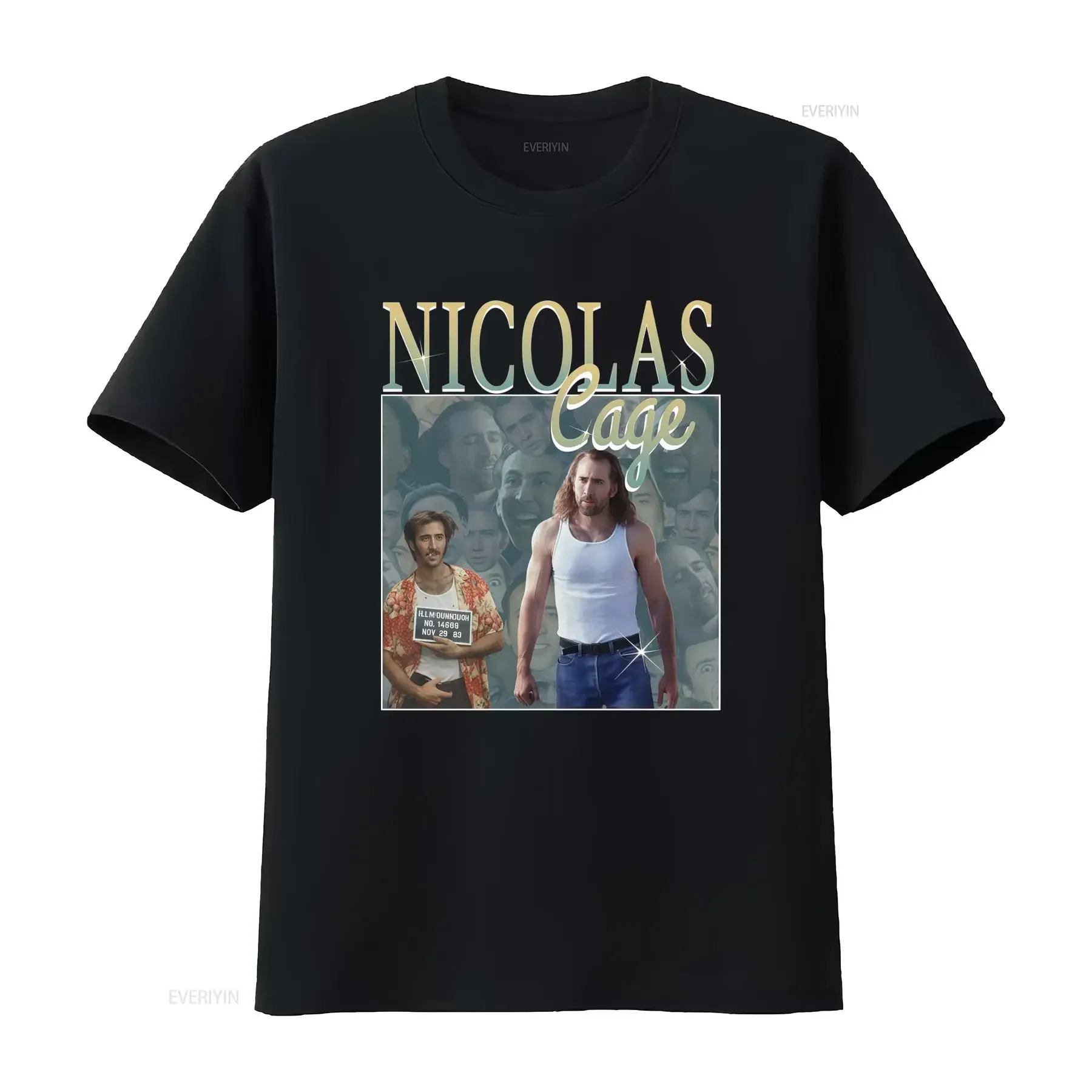 Nicholas Cage T Shirt Vintage Nicolas Nick Nic Print with Iconic Face Name Design Casual Round Neck for Movie Fans Year