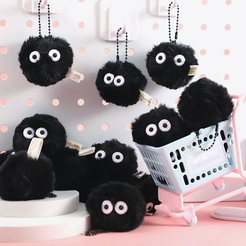 5cm 10pcs Briquette Doll Pendant Keychain Bag Accessories Cute Plush Black Coal Ball Cartoon Toy Pendant Gift Wholesale