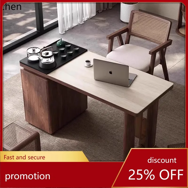 

HXL Walnut Balcony Tea Table Living Room Tea Table Office Integrated Rock Plate Tea Table
