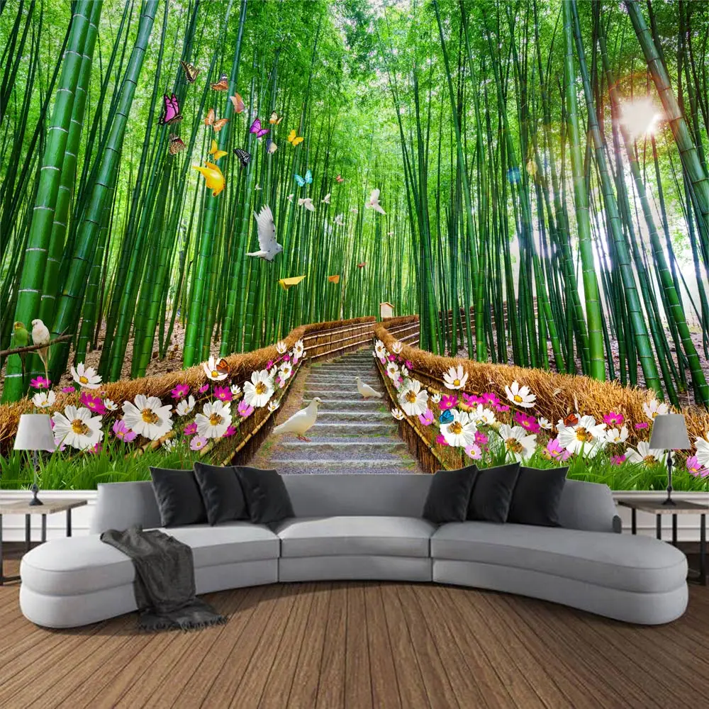 

Nature Landscape 3D Printing Tapestry Green Bamboo Forest Home Decor Wall Hanging Aesthetics Room Art Wall Decor Yoga Sheets