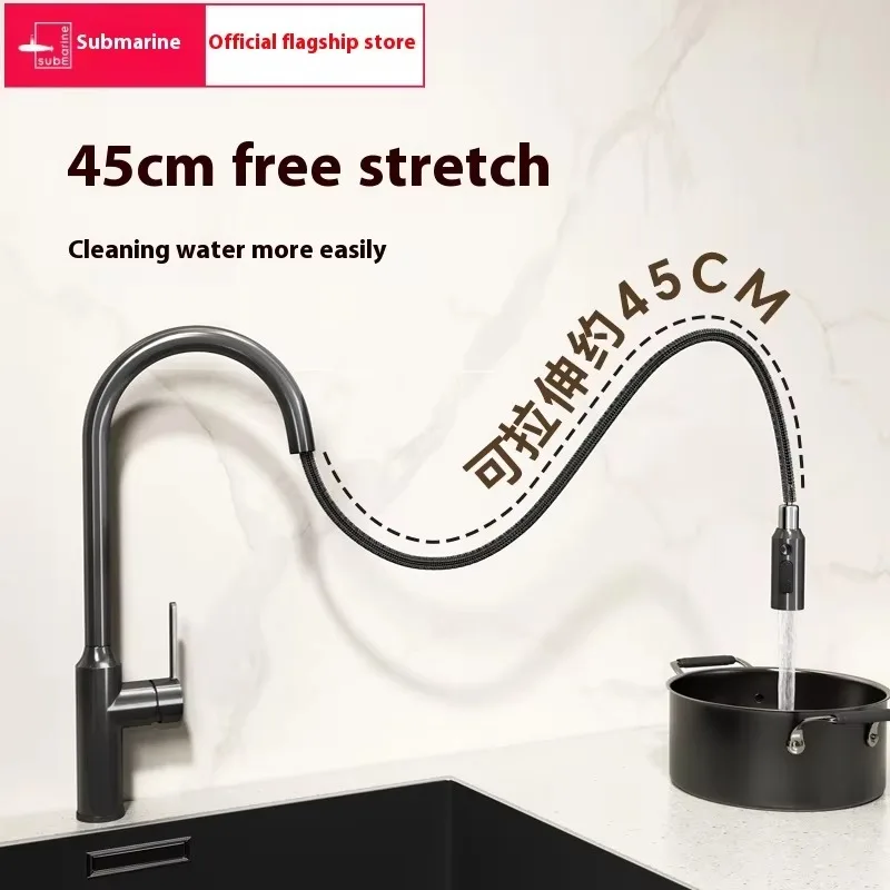ZC1-Modern Design Single-Hole Kitchen Faucet Universal Hot Cold Submarine Basin Splash-Proof Ceramic Valve Core