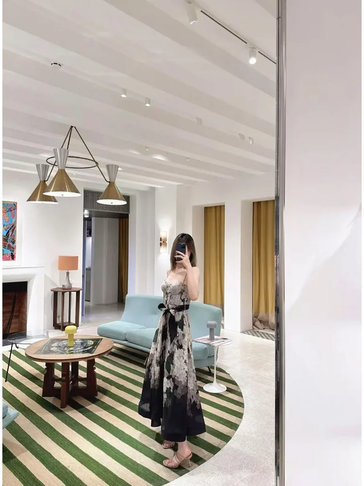 

Z Home Luxury High-End Bla Hibiscus Embroidery Summer Vaion Midi Dr Strapl Gown for Women Mid-Length One-Piece Dr