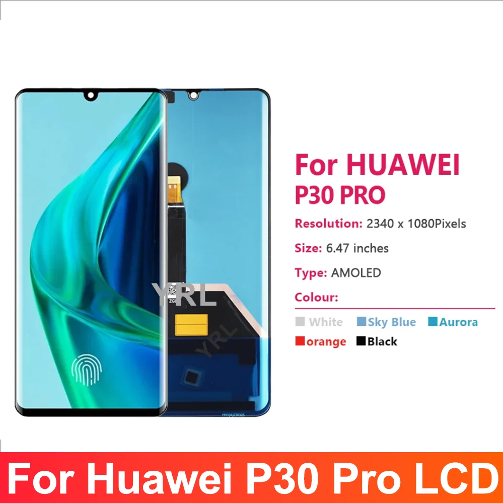 P30 Pro Display Screen with Fingerprints, for Huawei P30 Pro VOG-L29 VOG-L09 Lcd Display Touch Screen Digitizer Replacement