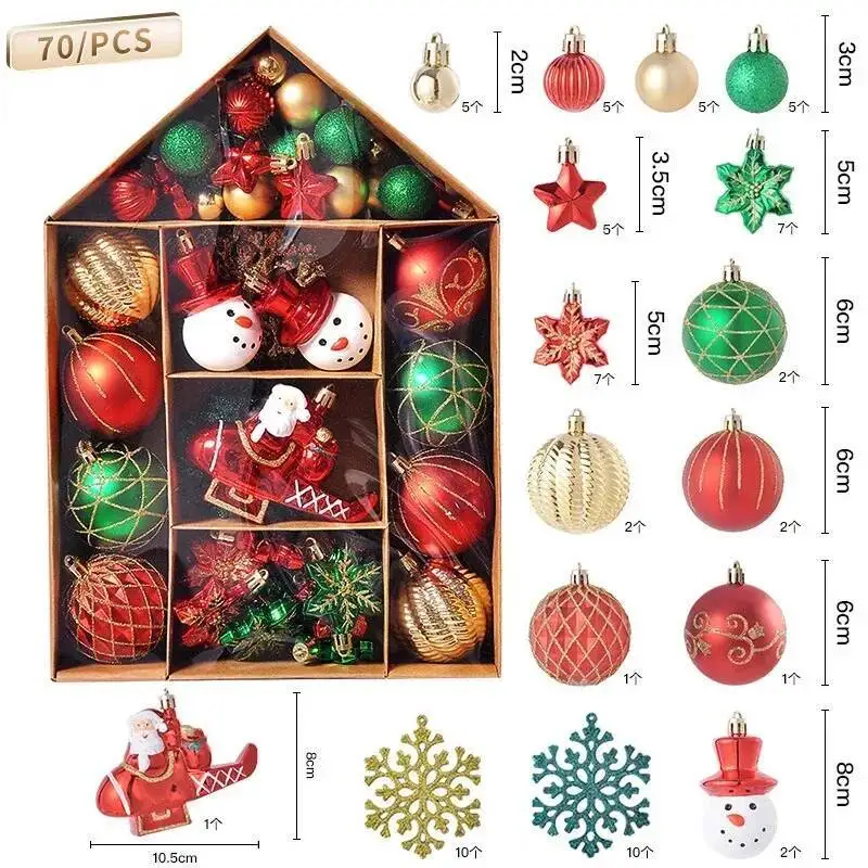

70Pcs/Set Decoration Christmas Tree Pendant Red Gold Glitter Star Ball Bauble Pendants 2026 New Year Gifts