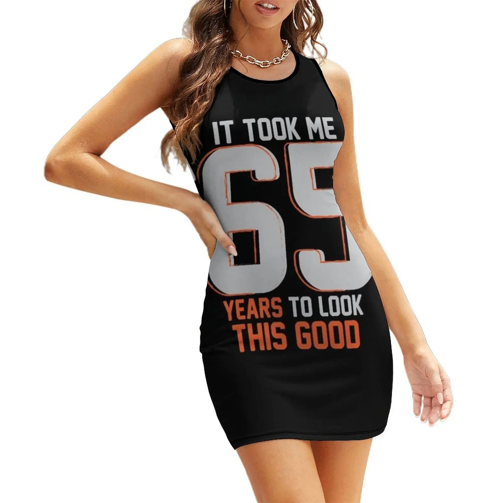 

Funny 65th Birthday Pun Design - Unique 65 Year Old Gift Ideas Sleeveless Sundress chic and elegant woman dress