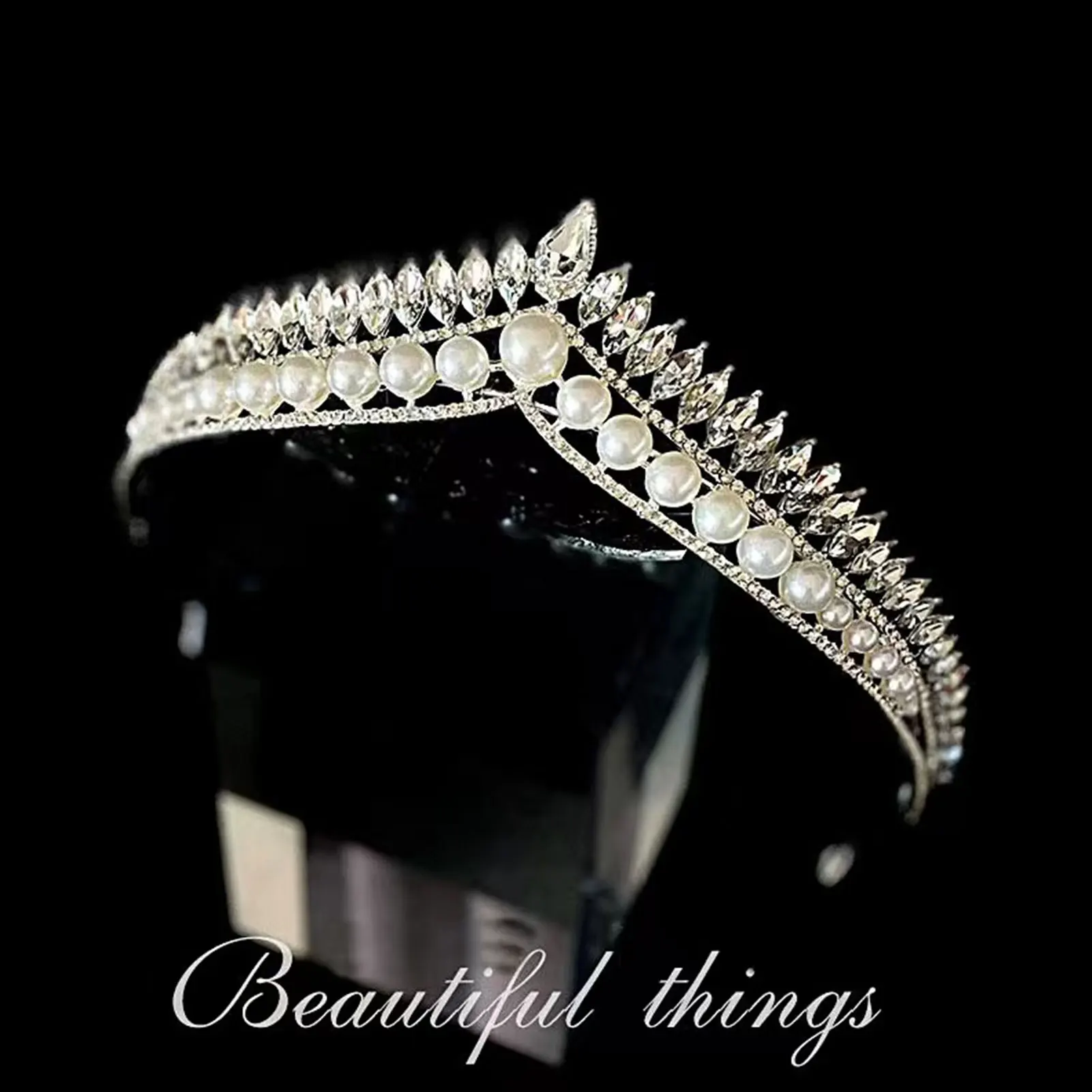 Rhinestone Crown Headband Lightweight Silver Coated Alloy Princess Crown for Women Girls Hair Accessories