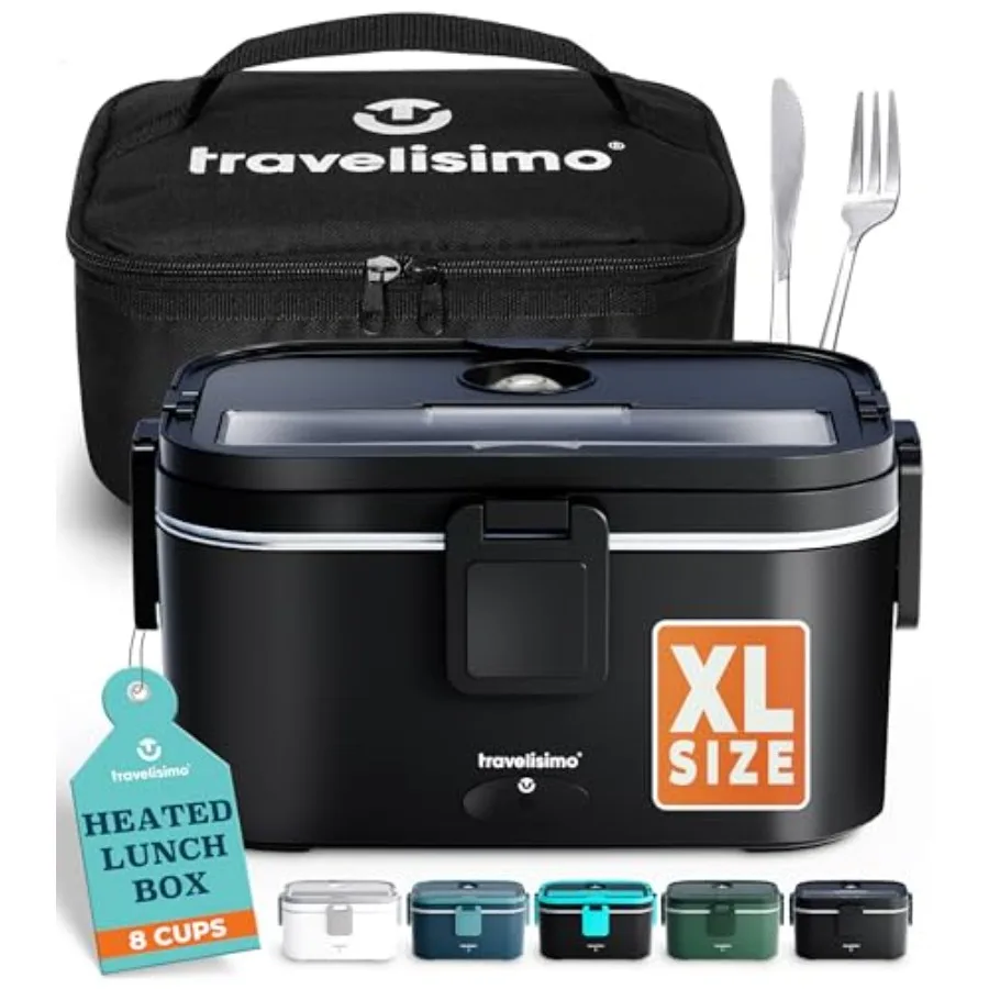 

Extra-Large Electric Lunch Box For Adults Holds up to 8 Cups - 100W Heated Lunch Box For Men 1.8L Portable Food Warmer for Trav