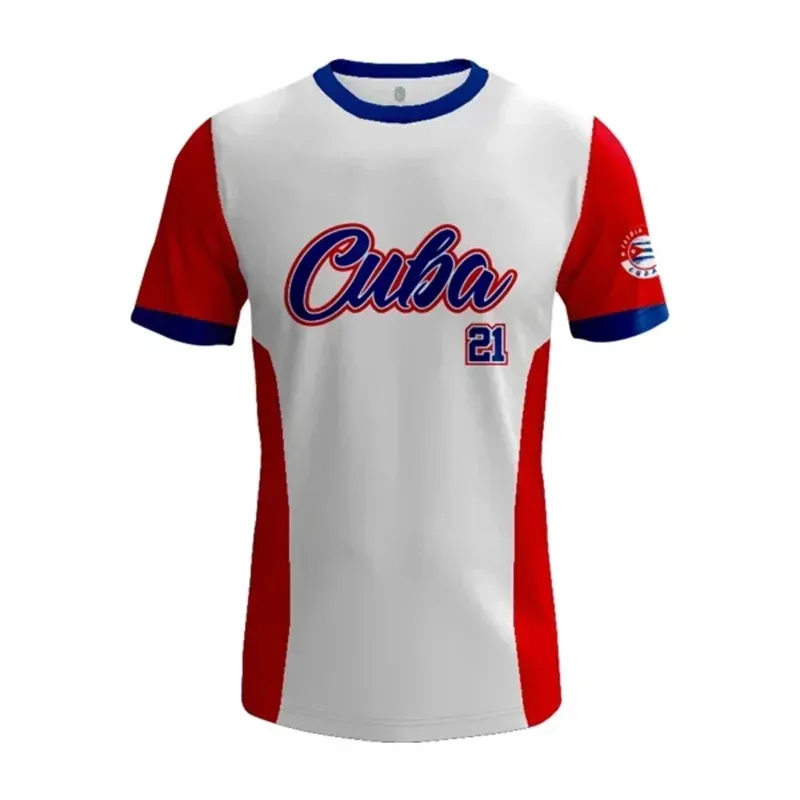 Kuba-Flaggen-Thema Herren Fußball-T-Shirt Tarnstreifen Sportmode Kurzarm Sommer Neu Locker Atmungsaktiv Schnelltrocknend T-Shirt – Detail 5