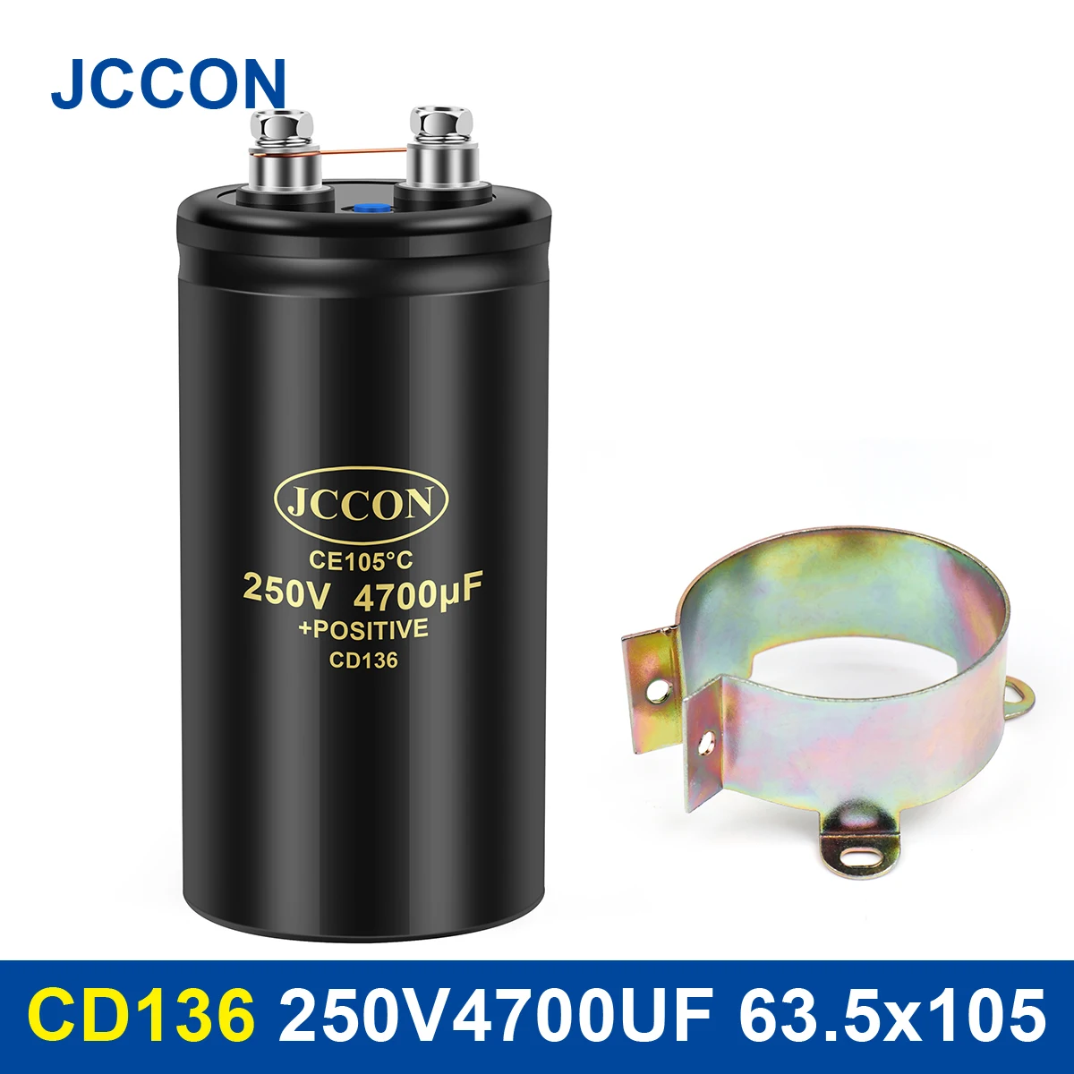 JCCON Bolt Electrolytic Capacitor 250V4700UF 63.5x105mm CD136 Screw Capacitors CE105℃ Original &Brand New With Bracket 2000Hours