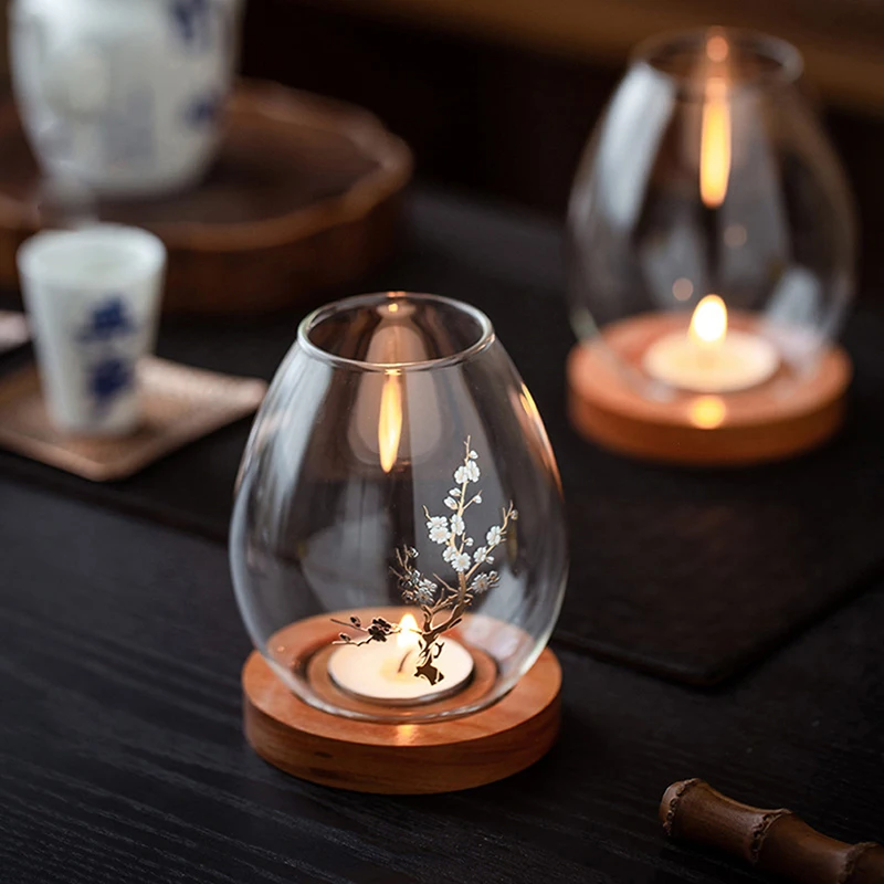 1PC Windproof Candle Shade Cover Glass Candlestick Holder Romantic Chinese Style Dinner Zen Home Household Decoration