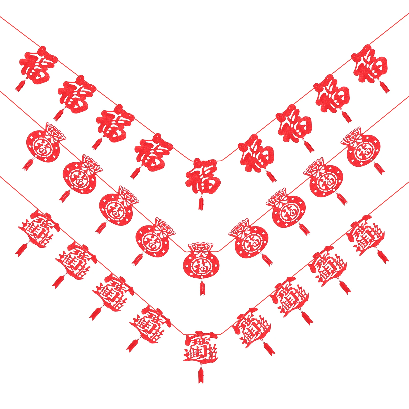 

3Pcs Festive Fu Hanging Banners Creative Party Decorations Ceiling String Flags