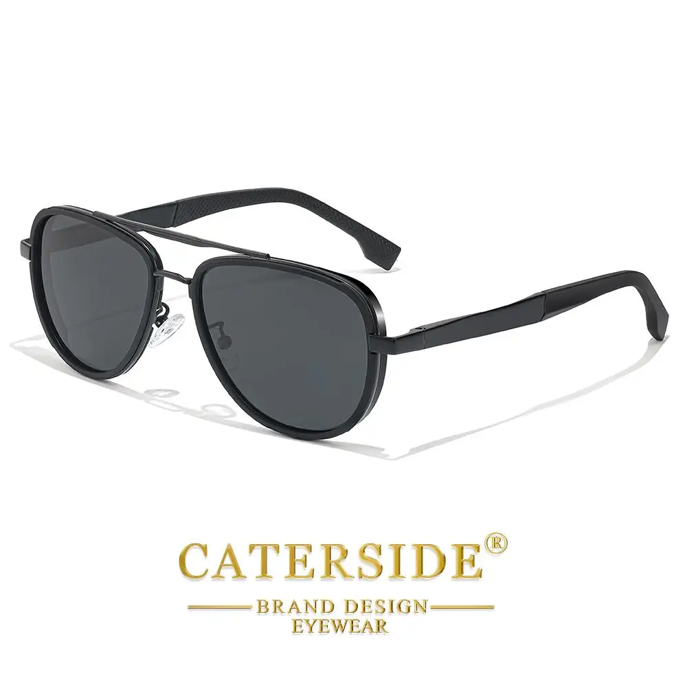 CATERSIDE Pilot Polarisierte Sonnenbrille, modische Herren-Sonnenbrille mit flachem Oberteil und doppelten Brücken, Damen-Sonnenbrille für Outdoor-Reisen, Fahrbrille, UV400 – Detail 4