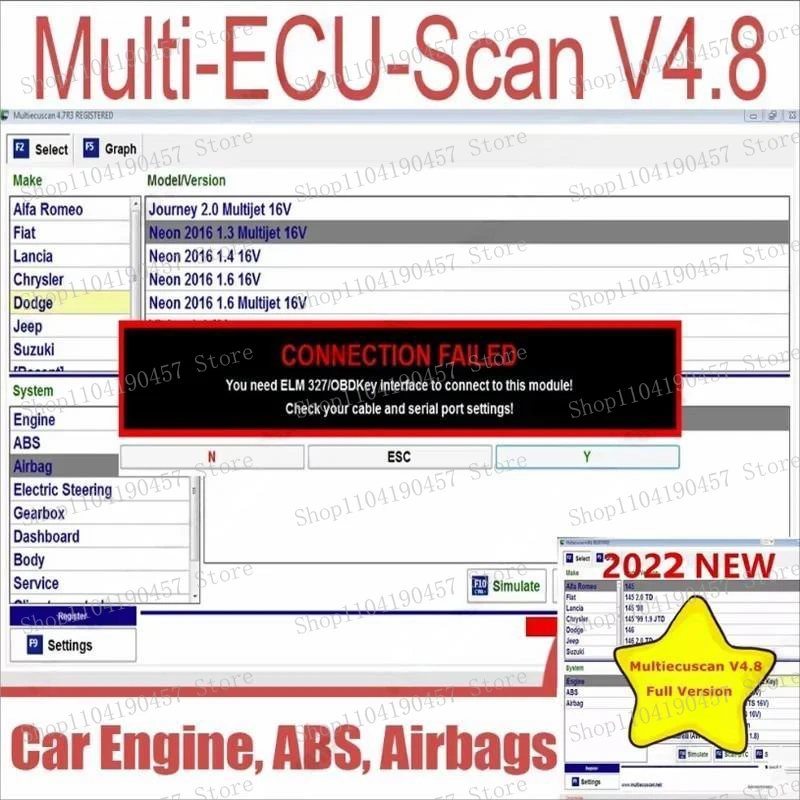 

2022 Multi ECU Scan v4.8 Registered Version Fi/at /Chrysler/Dodge/Jeep/Suzuki Diagnostic Brush Hiding Can be Used with ELM327