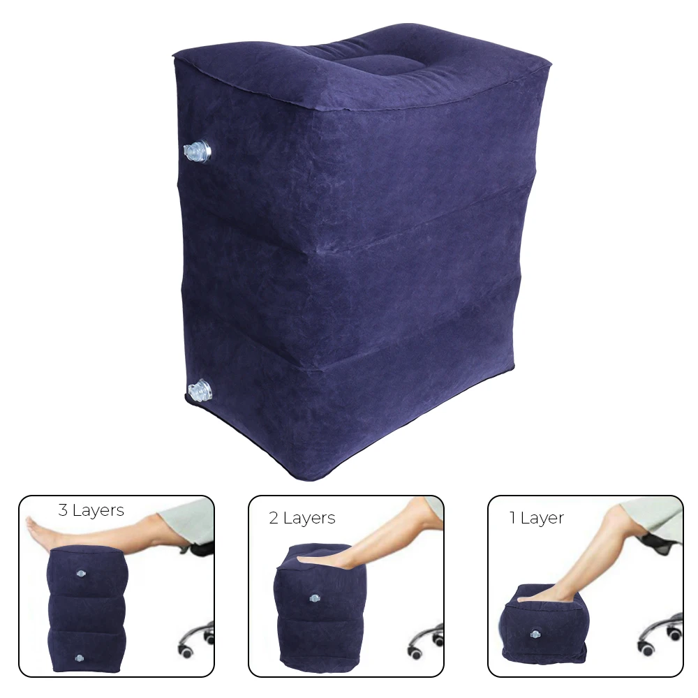 

Inflatable Portable PVC Travel Foot Rest Pillows Leg Support On Airplane Car Bus 3 Layers Adjustable High Footrest Pillow
