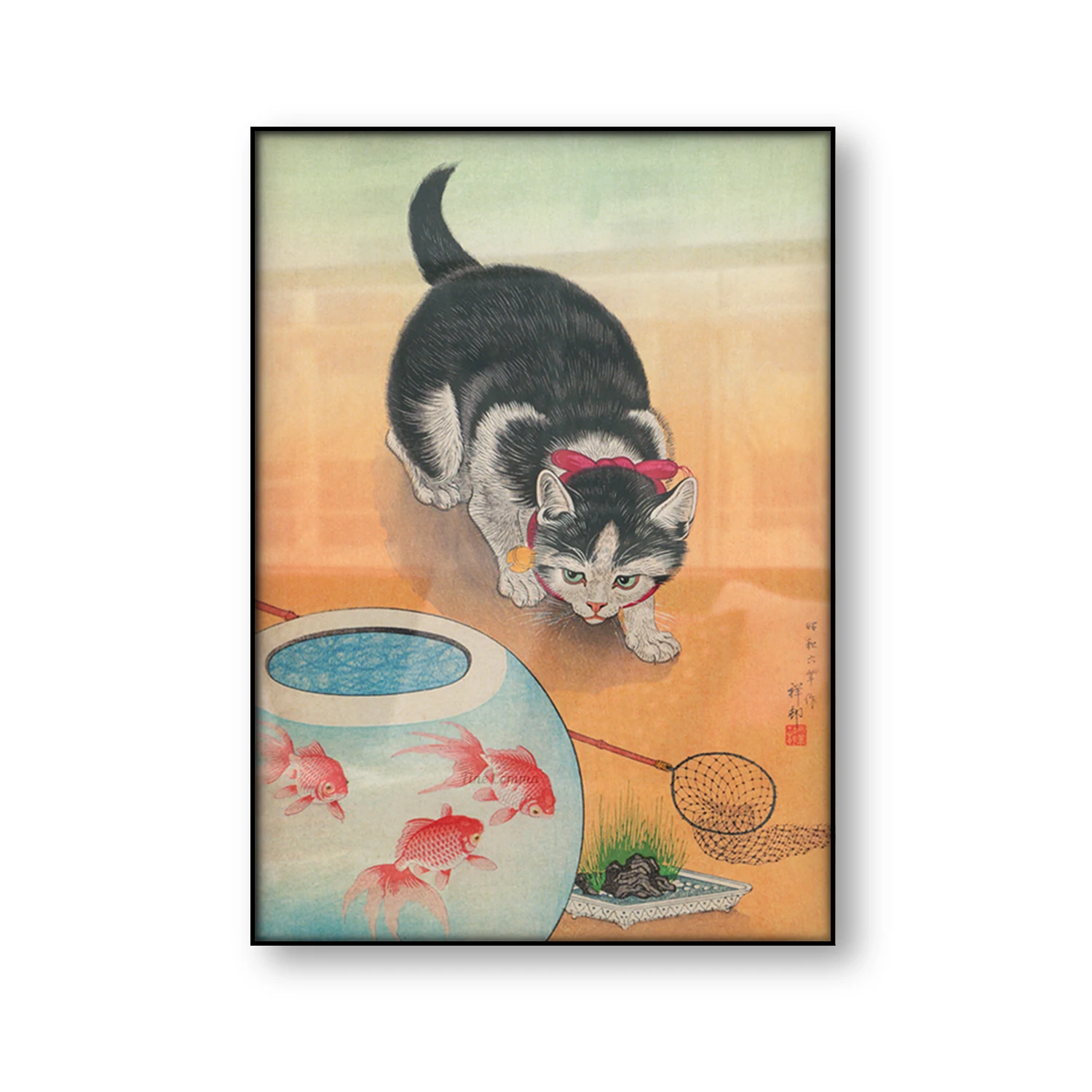 Cat and Fishbowl Ohara Koson Vintage Japanese Art Poster Goldfish Cat Wall Art Canvas Print Asian Wall Painting Home Decor Gift