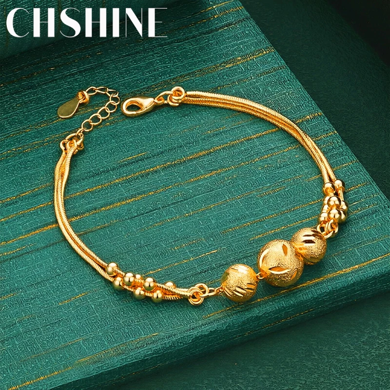 925 Sterling Silver 18K Gold  Three Snake Chain Bead Ball Bracelet For Women Wedding Party Fashion Charm Jewelry