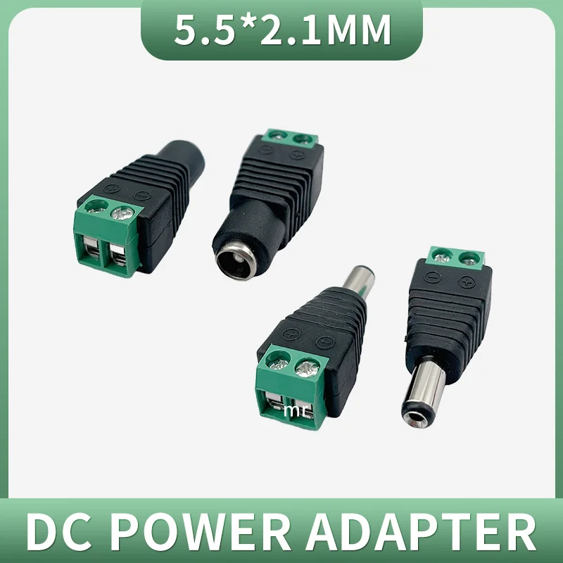 10pcs  green Male + Female 5sets 12V 2.1x5.5MM DC Power Jack Plug Audio AUX free welding socket Connector