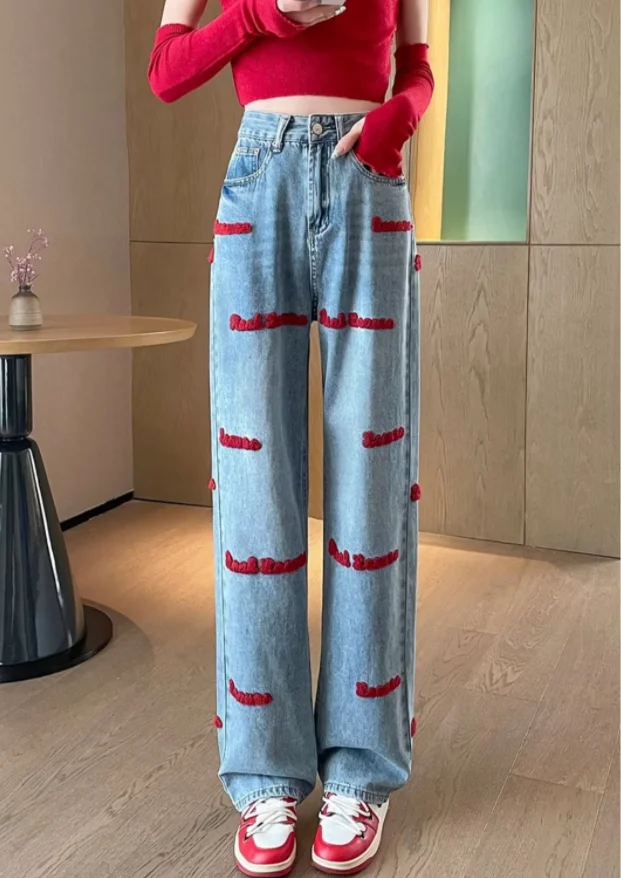 High Waisted Straight Jeans For Y2k Women Streetwear Summer Korean Dongdaemun 2023 Femme Pants Baggy Blue Denim Trousers Vintage