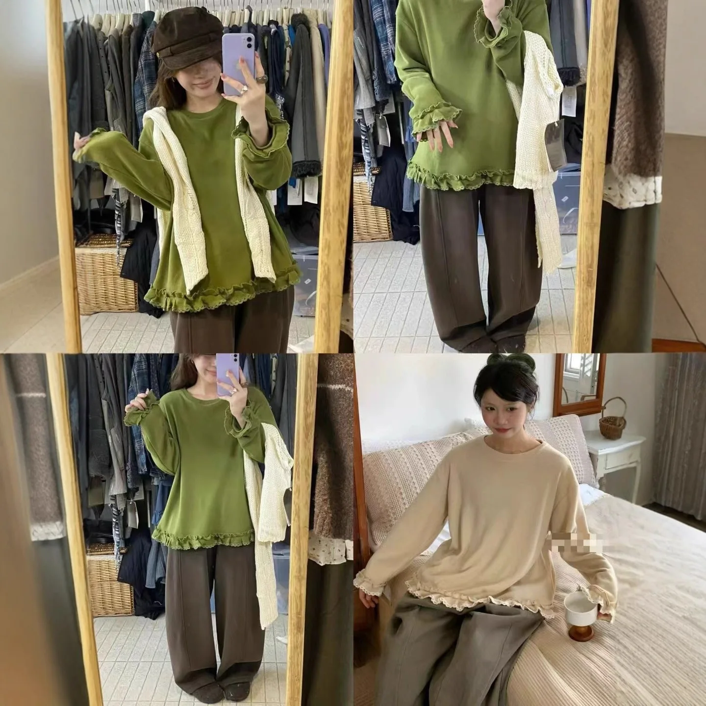 Japanische Mori Kei Kleidung Solide Candy Farbe Baumwolle T-Shirts Frauen Herbst Winter Oansatz Langarm Casual Lose Pullover Tops