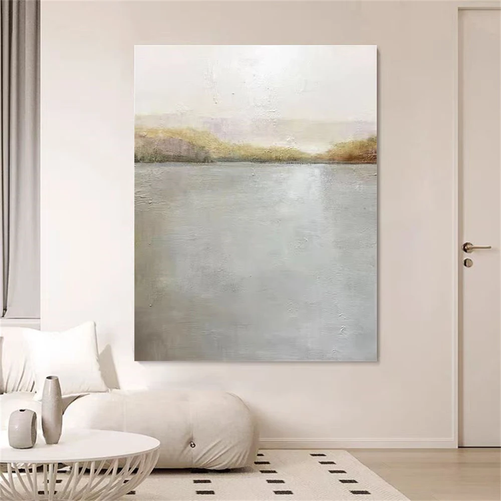 

Hand-Painted Canvas Oil Paintings Decor Living Room Modern Abstract Wall Art Pictures Decorative Home Blue Vertical Panel Mural