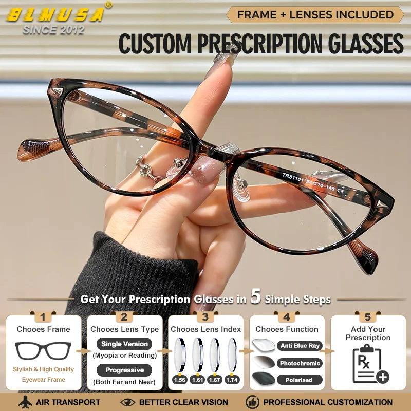 Lunettes de lecture anti-reflets tendance rétro BLMUSA pour femmes, lunettes progressives photochromiques minimalistes et décontractées, personnalisables