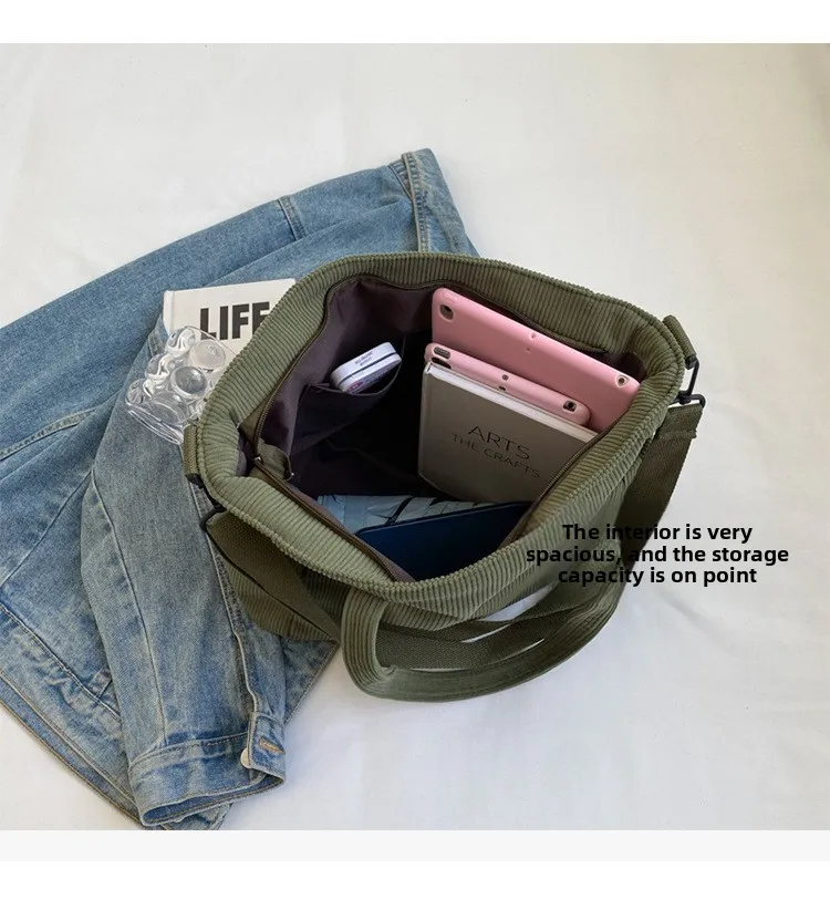 Neue Damen-Umhängetasche aus Cord, große Kapazität, Pendler-Tasche für Arbeit, Uni, tägliche Nutzung, Handtasche, Umhängetasche – Detail 7
