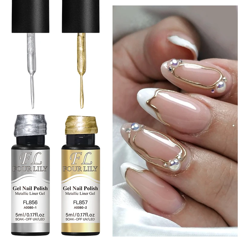 2 Stück 5 ml Gold Silber Metallic Liner Paint Gel Nagellack Chrom Spiegel Metall Superhelles französisches UV LED Semi Permanent Nagelgel