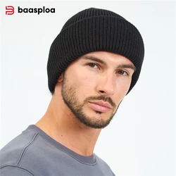 Baasploa Men Knitted Hat New Caps Wool Fashion Simple Warm Beanies Solid Autumn Winter Beanie Cap Trendy Style Casual Sport