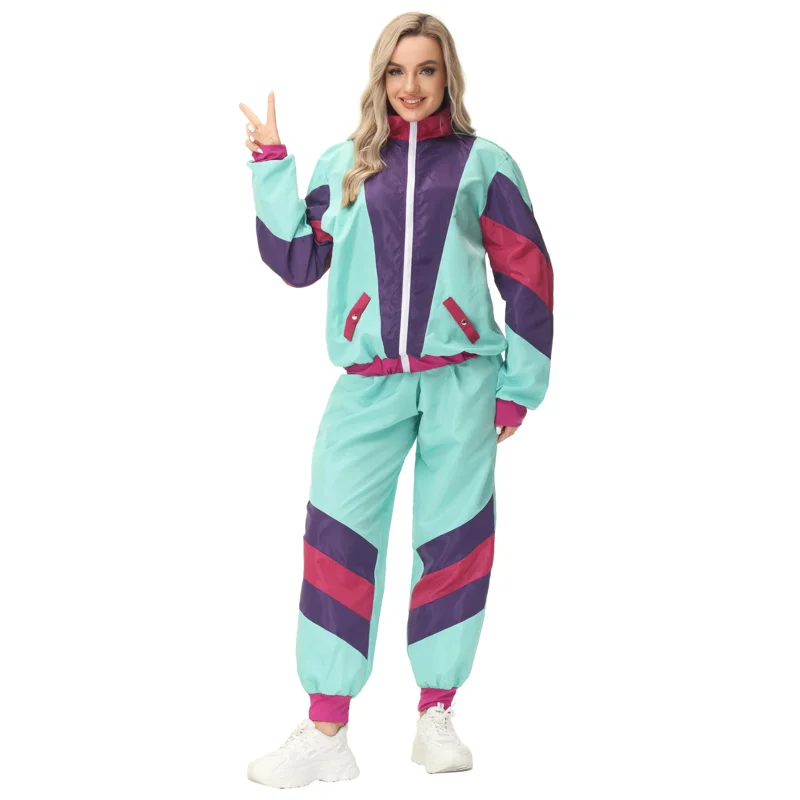 Karneval Party Halloween 80er 90er Disco Hippie Cosplay Kostüm Erwachsene Frauen Hosen Jacke Mantel Outfits Sportbekleidung Retro Anzug oi1857