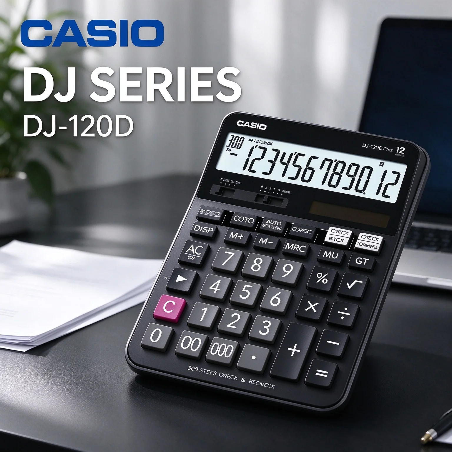 Casio DJ-120D Solar Dual Power Desktop Calculator Big Screen for Business Accountant School Daily Calculation