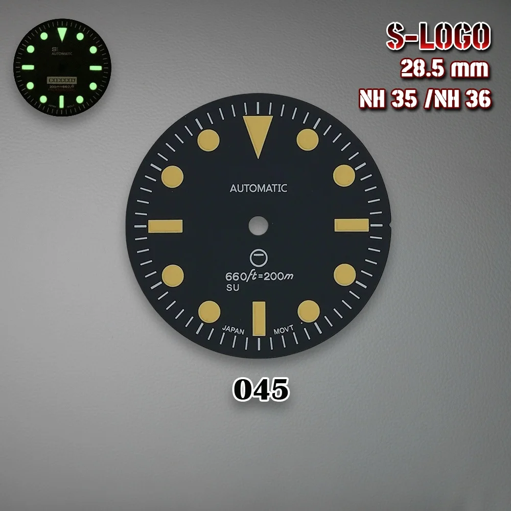 28.5 مللي متر SUB Dial S Dial Skx007 Fit 3/3.8/4.2 الساعة تاج أخضر مضيء ساعات اكسسوارات ل NH35/NH36 الحركة التلقائية