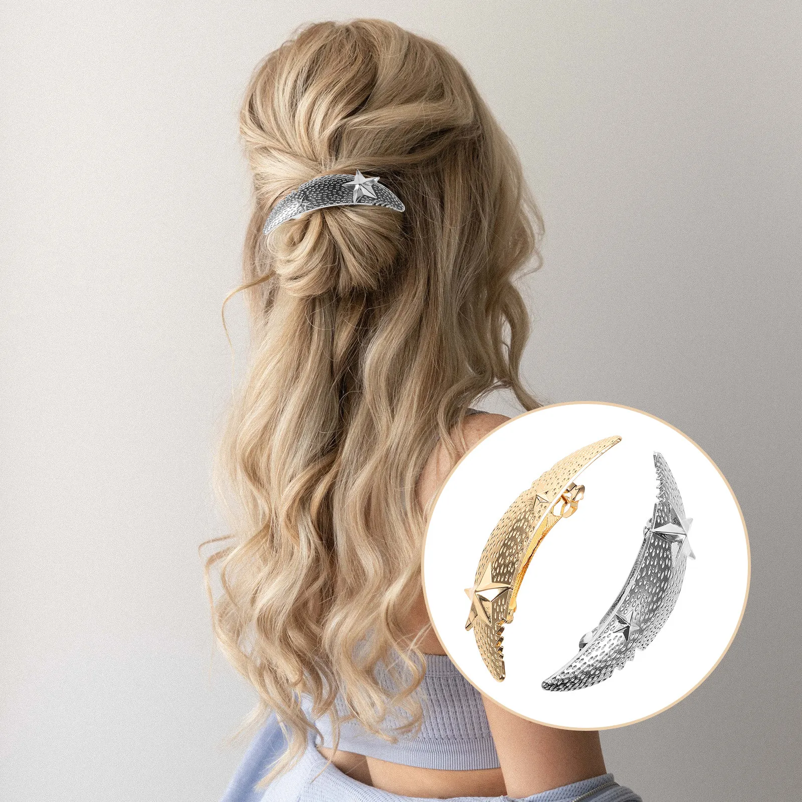 

2 шт. заколки из цинкового сплава премиум-класса для женщин и девушек, для повседневного использования, вечеринок, свадеб, стильные аксессуары для волос в форме полумесяца