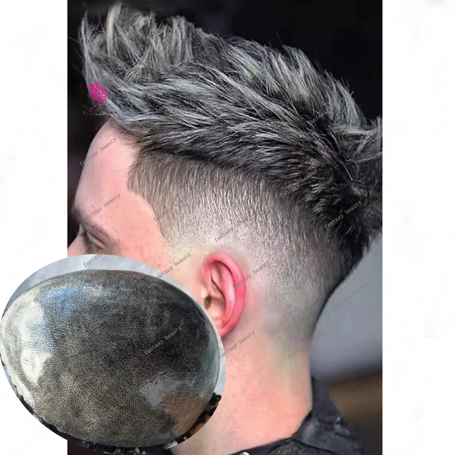 خط شعر طبيعي للغاية متين ورقيق للرجال شعر مستعار رمادي أسود 1B40 1B50 1B80 شعر بشري بني أشقر أرخص قطع شعر #1